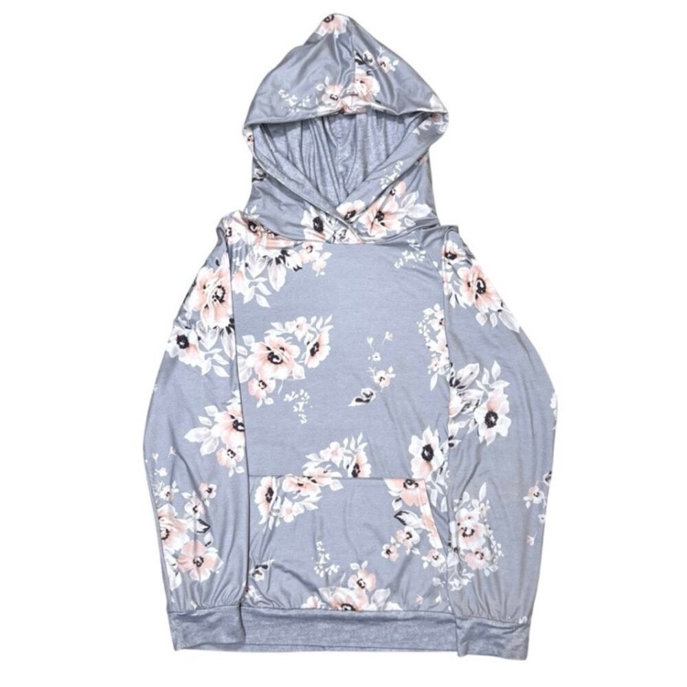 Womens Stylish Floral Hoodie Sweatshirt Size L Pullover Shirt